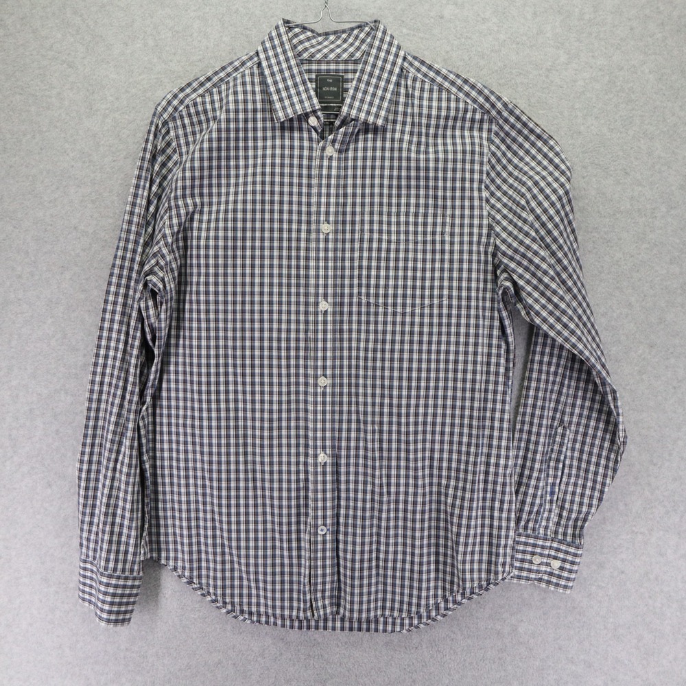 Gap Shirt Mens Medium Non Iron Casual Pocket Button Up Blue Plaid Long Sleeve